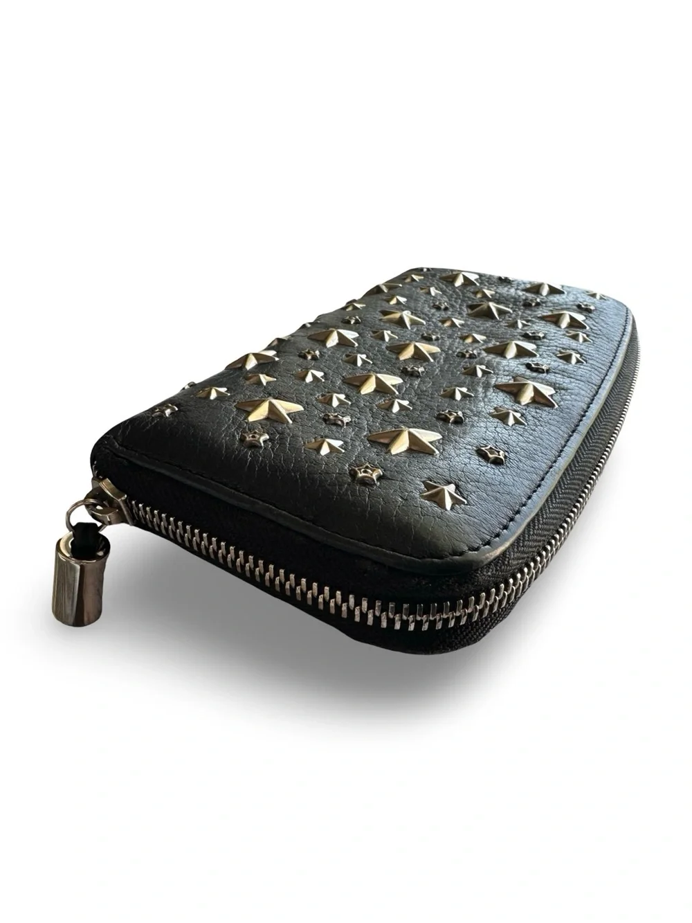 Jimmy Choo Filipa Star-Studded Black Leather Zip-Around Continental Long Wallet